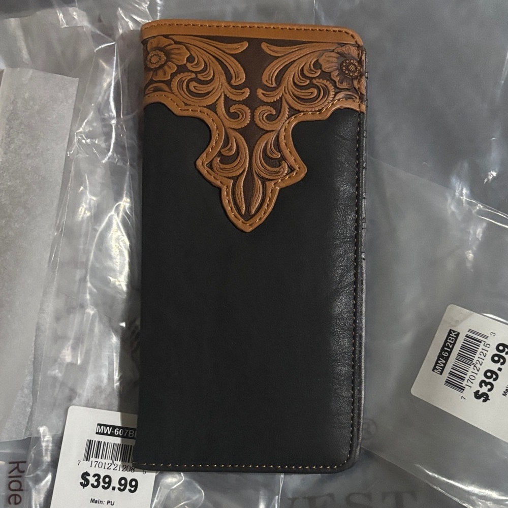 Montana West Black and Brown Western Tooled Leather Key & Card Holder